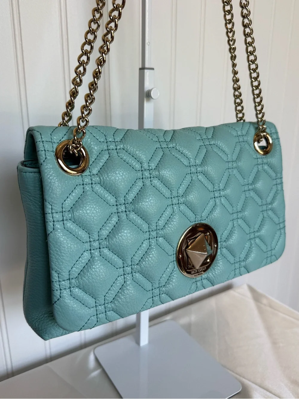 Kate Spade New York Blue Pebbled Leather Quilted Chain Shoulder Bag COA
